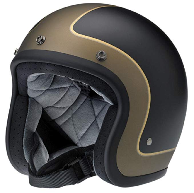 Biltwell Tracker Bonanza DOT Certified Open-Face-Helmet-Style Helmet (Flat Black/Gray/Gold, X-Small)