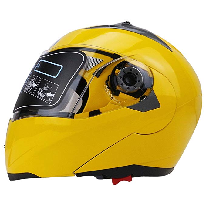 Full Face Motorcycle Helmet Dual Visor Street Bike with Transparent Shield(YELLOW-L)