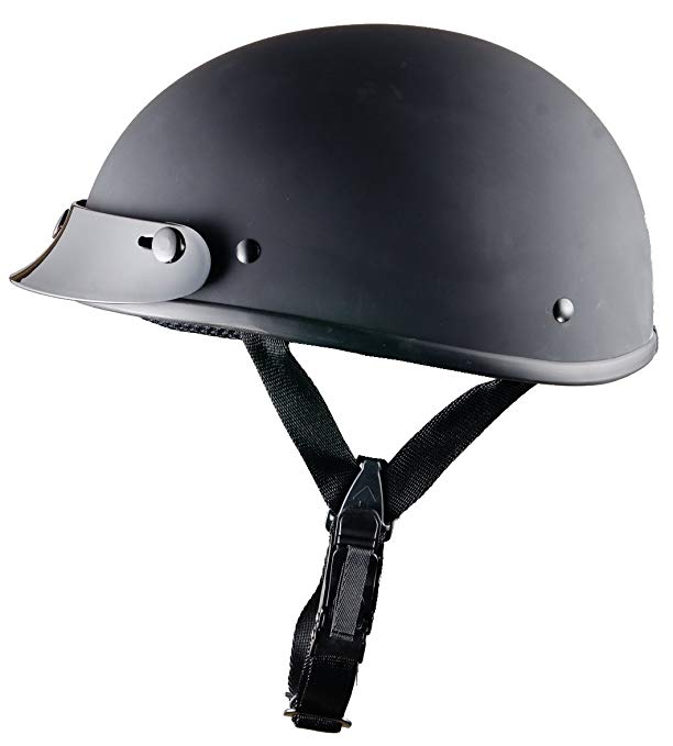 Bikerhelmets.com - World's Smallest Motorcycle Helmet - DOT Approved Ultra Low Profile Beanie - Flat Black With Peak - Medium