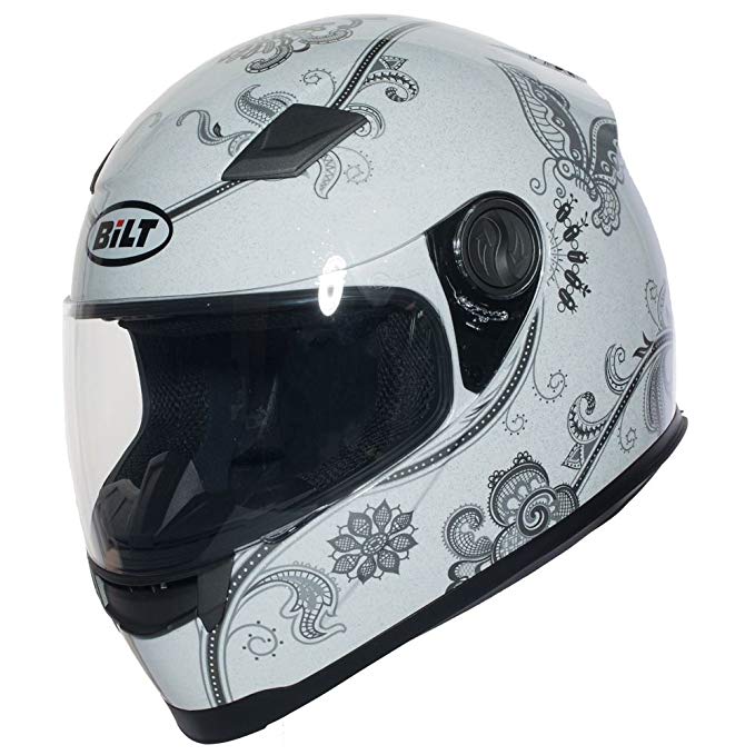 BILT Women's Gem Full-Face Motorcycle Helmet - XS, White/Silver