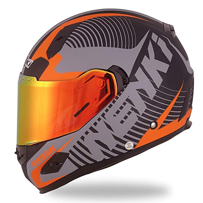 NENKI Helmets NK-856 Full Face Motorcycle Helmets DOT Approved With Iridium Red Visor and Inner Sun Shield Attached Outer Clear Visor (M, Matt Black & Orange)