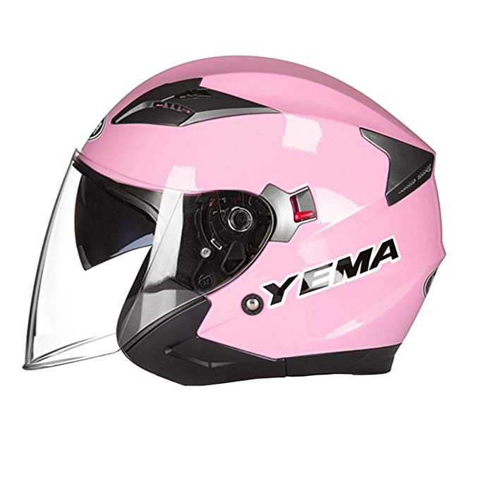 Motorcycle Helmet 3/4 Open Face Helmet with Sun Visor and HD Wind shield Large Pink