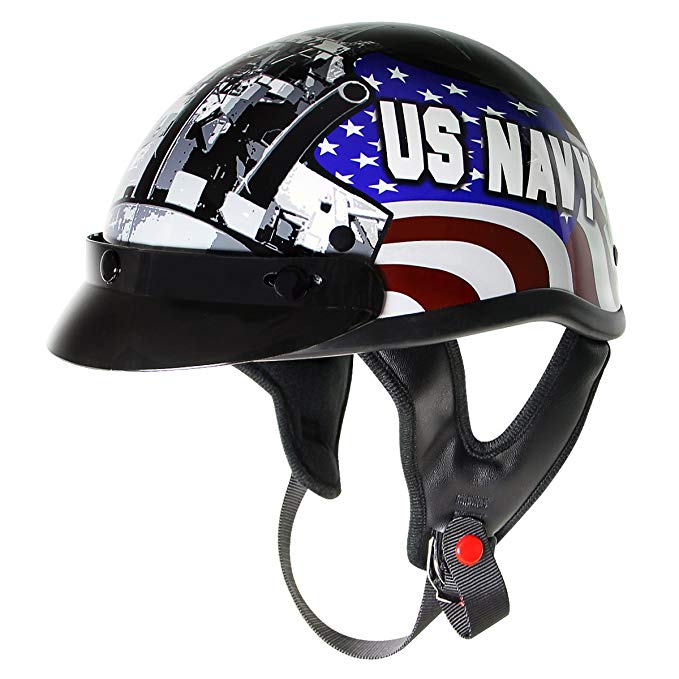 Outlaw T70 Glossy Motorcycle Half Helmet with Officially Licensed U.S. Navy Gra - 2X-Large