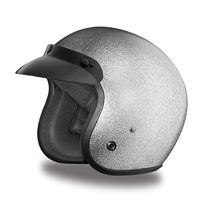 Daytona Metal Flake D.O.T. Approved 3/4 Shell Cruiser Motorcycle Helmet - Silver / Small
