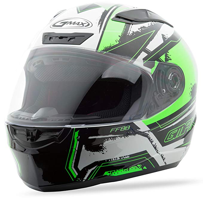 GMAX FF88 X-Star Mens Full Face Street Motorcycle Helmet - White/Hi-Vis Green Medium