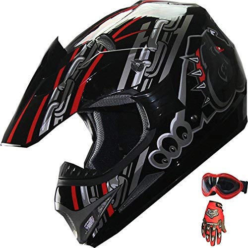 ATV Motocross Dirt Bike Motorcycle Helmet Red/Black+gloves+goggles A28 (M)