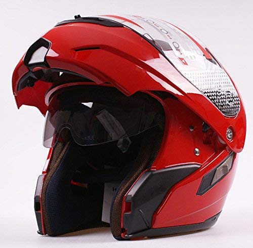 Ama_TrulyStep New Dual / 2 Visors Modular Motorcycle Scooter Biker Full Open Face Flip Up Integrated Helmet RED S M L XL (S 55cm ~ 56cm)