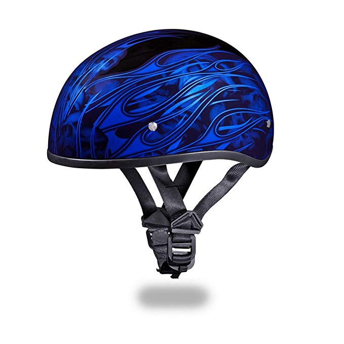 D.O.T. DAYTONA SKULL CAP- W/ MULTI SKULL FLAMES BLUE