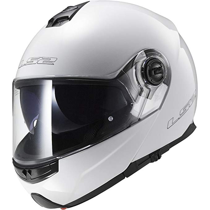 LS2 Helmets Strobe Solid Modular Motorcycle Helmet with Sunshield (White, X-Small)