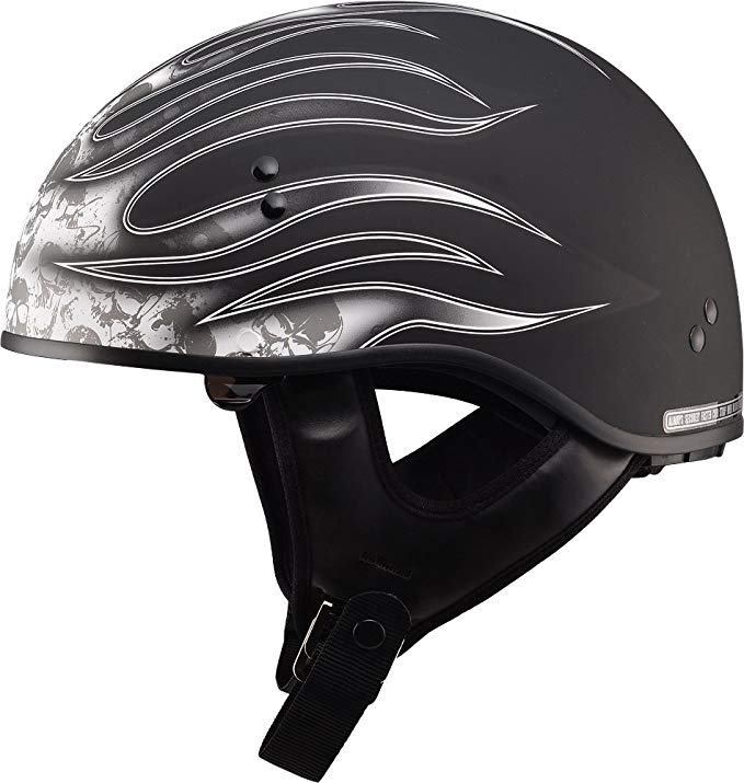 Gmax GM65 Skull Flame Naked Half Helmet (Flat Black/White, X-Large)