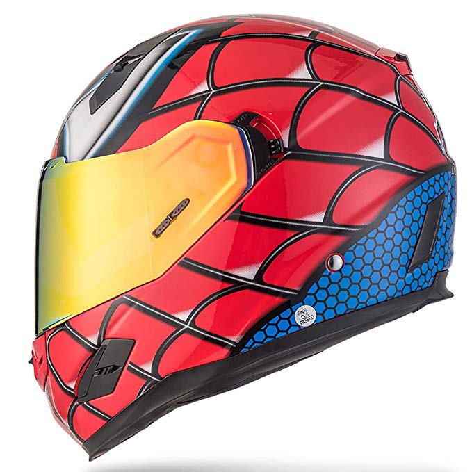 NENKI NK-856 Full Face Spiderman Motorcycle Helmet For Adult and Youth Street Bike with Iridium Red Visor and Sun Shield DOT Approved