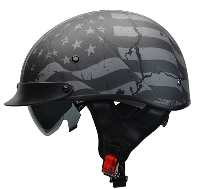 Vega Helmets Warrior Motorcycle Half Helmet with Sunshield for Men & Women, Adjustable Size Dial DOT Half Face Skull Cap for Bike Cruiser Chopper Moped Scooter ATV (Large, Patriotic Flag Graphic)