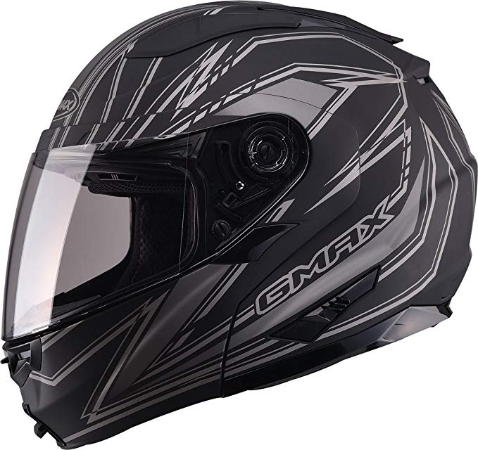 Gmax GM64 Derk Modular Street Helmet (Flat Black/Silver, Small)