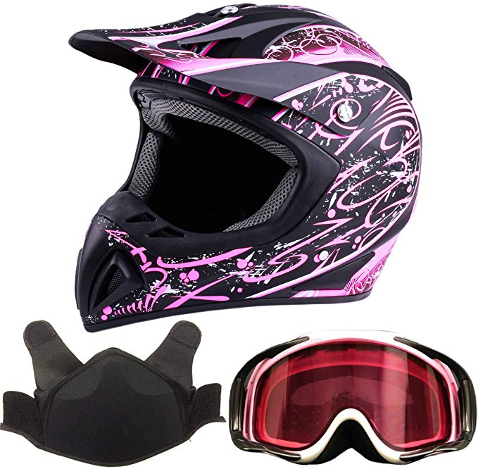 Typhoon Women's Snocross Snowmobile Helmet & Goggles Combo - Matte Pink, Pink (Large)