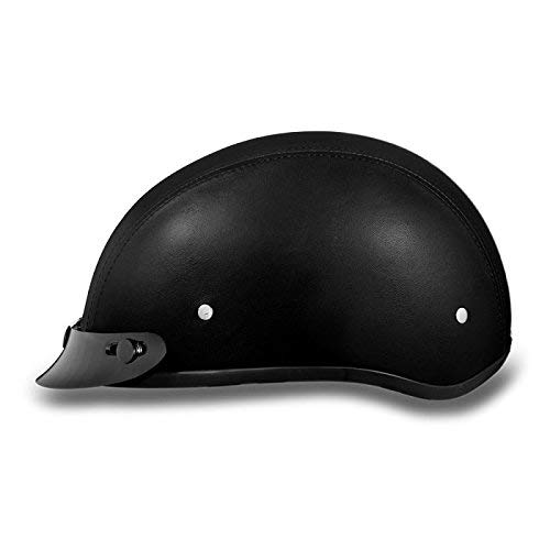 DOT Leather Covered Motorcycle Half Helmet with Visor (Size 4XL, 4X-Large)