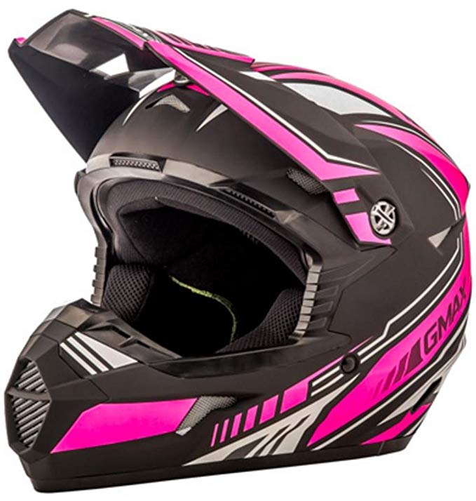 GMAX unisex-adult full-face-helmet-style Helmet (Mx46 Uncle) (Flat Black/Pink, X-Large)