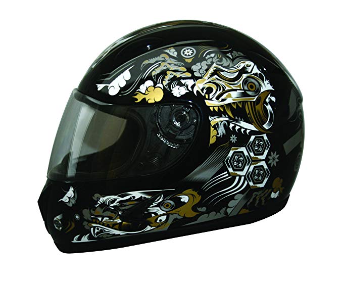 HCI 75 Full Face Helmet with Dragon Graphics (Black/Gold, Medium/Size 03)