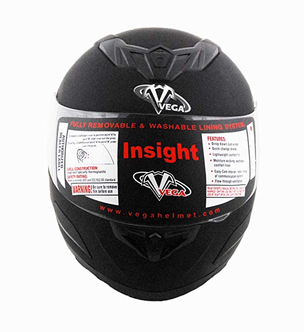 Vega Insight Full Face Helmet (Flat Black, X-Large)