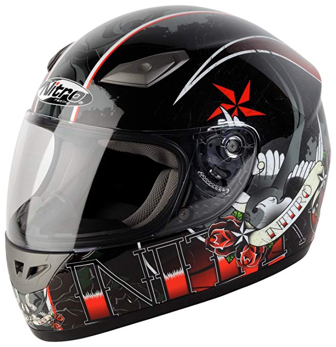 Nitro Tattoo Full Face Helmet (Black/Red, Medium)