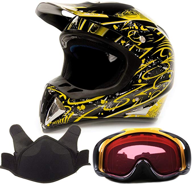 Adult Snocross Snowmobile Helmet & Goggle Combo - Yellow, Yellow (Large)