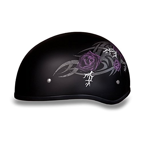 DOT Women's Motorcycle Half Helmet With Purple Roses (Size M, MD, Medium)