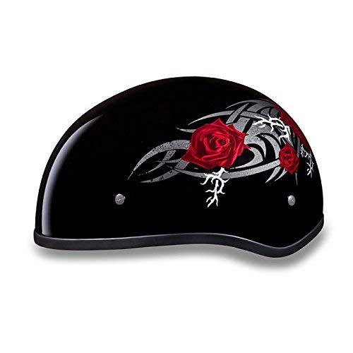 D.O.T. Women's Motorcycle Half Helmet with Roses (Size M, MD, Medium)