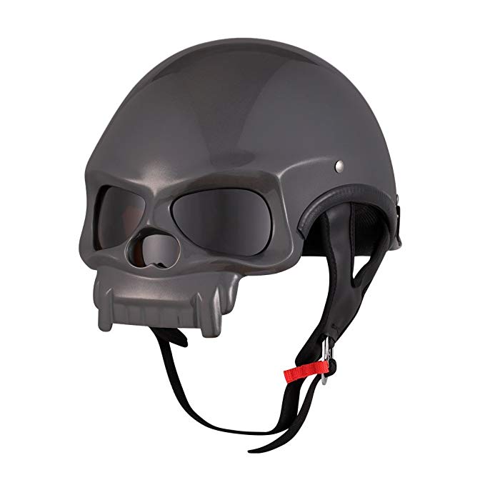 OSNICH Skull Style Half Face Motorcycle Helmet Street Bike Dirt Bike ATV (Adult, DOT Certified) Black