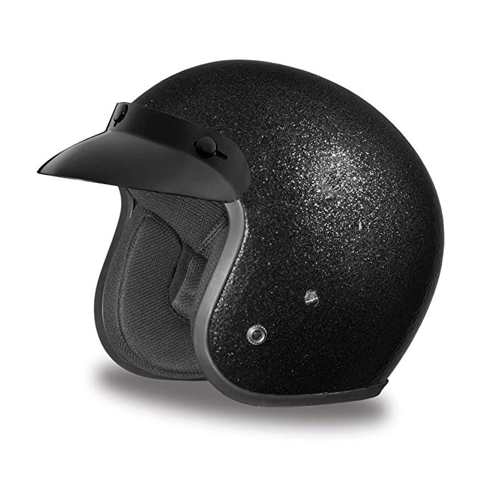 Daytona Metal Flake D.O.T. Approved 3/4 Shell Cruiser Motorcycle Helmet - Black / Medium