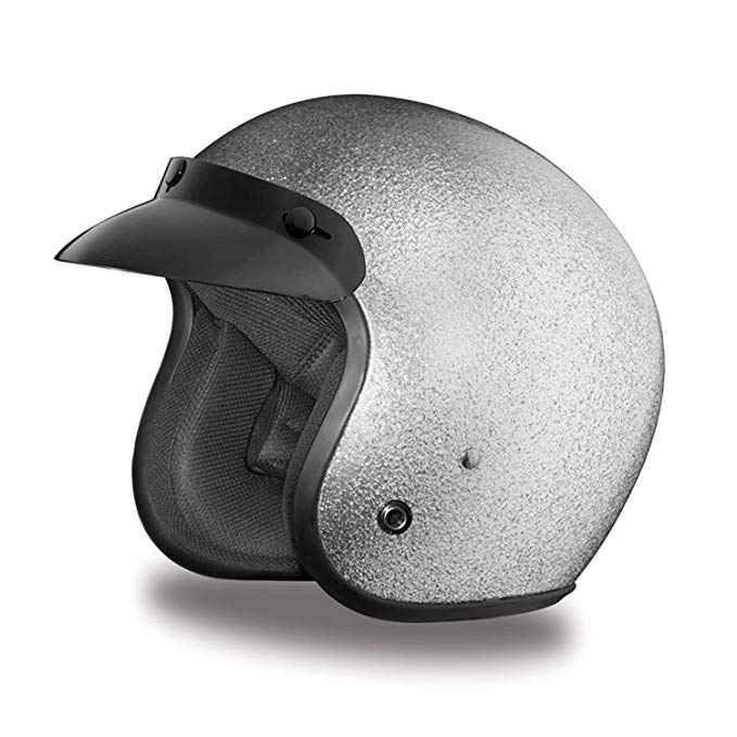 D.O.T Cruiser Motorcycle Helmet 3/4 Shell Silver Metal Flake