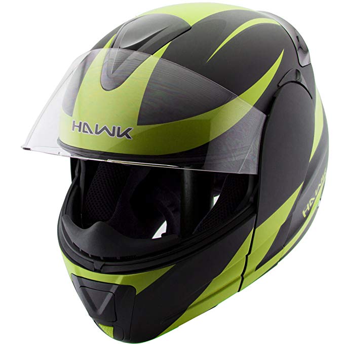 Hawk H-66 Raptor Neon Green Modular Motorcycle Helmet - Large