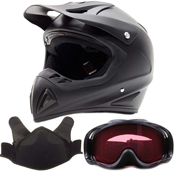 Adult Snocross Snowmobile Helmet & Goggle Combo - Matte Black (Large)