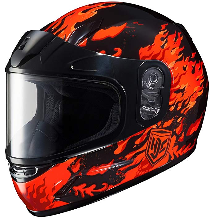 HJC 1119-2901-54 CL-Y Flame Face Snowmobile Youth Helmet , Distinct Name: MC-1, Gender: Boys, Helmet Category: Snow, Helmet Type: Full-face Helmets, Primary Color: Red, Size: Sm, Size Segment: Youth