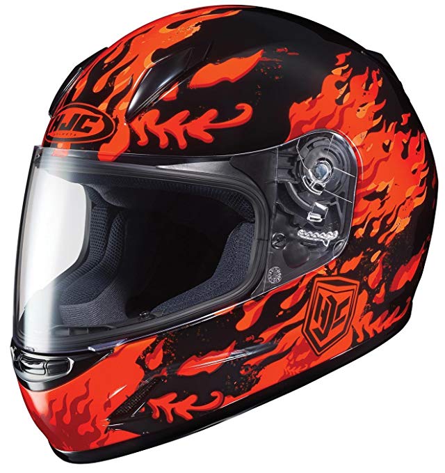 HJC 0819-2901-54 CL-Y Flame Face Youth Helmet , Distinct Name: MC-1, Gender: Boys, Helmet Category: Street, Helmet Type: Full-face Helmets, Primary Color: Orange, Size: Sm, Size Segment: Youth