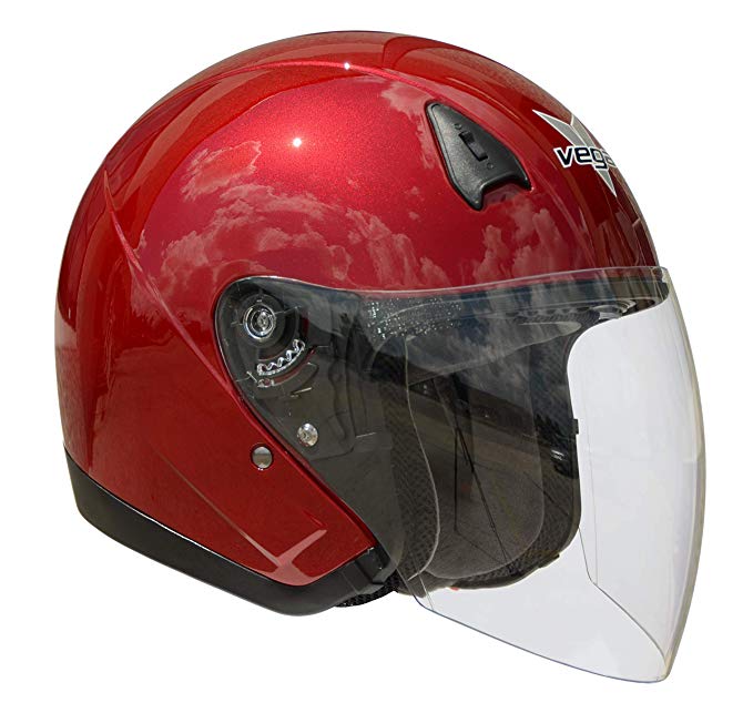 VTS1 Open Face helmet with Quick Release Buckle (Velocity Red, Medium)