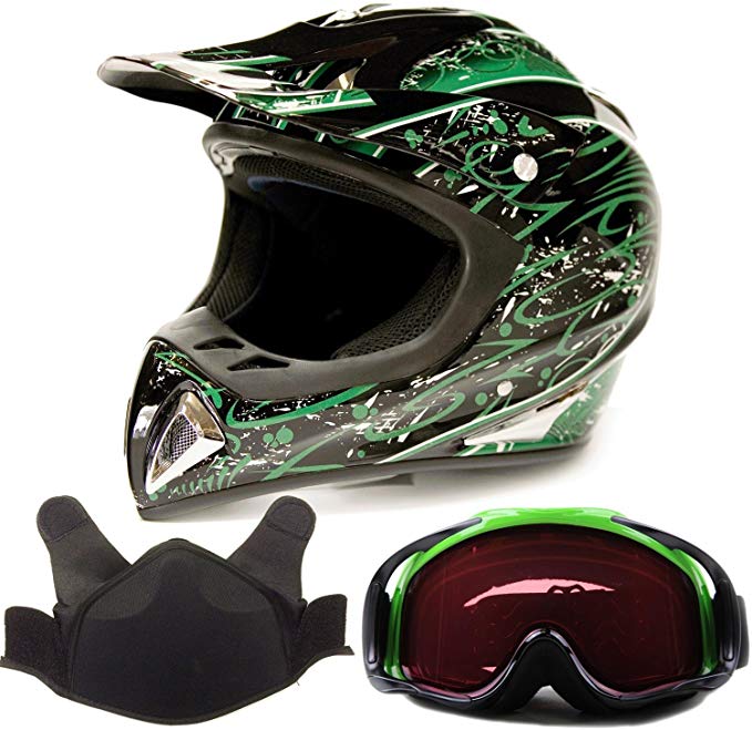 Adult Snocross Snowmobile Helmet & Goggle Combo - Green, Green (Small)