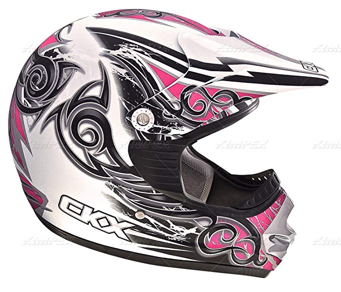 CKX 102114 TX-218 Whip Juniors/Kids/Youth Full Moto Helmet, White/Pink/Silver Matte, Large