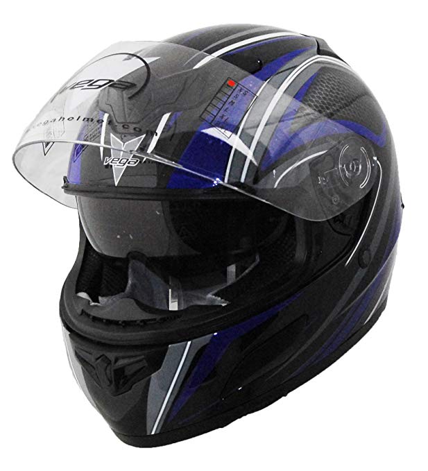 Vega Insight Full Face Helmet with Quick Release Chin Strap and Tech Graphics (Blue, Medium)