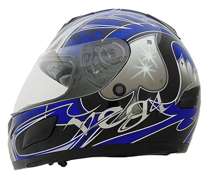 Vega Helmets Insight Full Face Helmet with Aces Graphics and Quick Release Chin Strap (Blue, Medium)