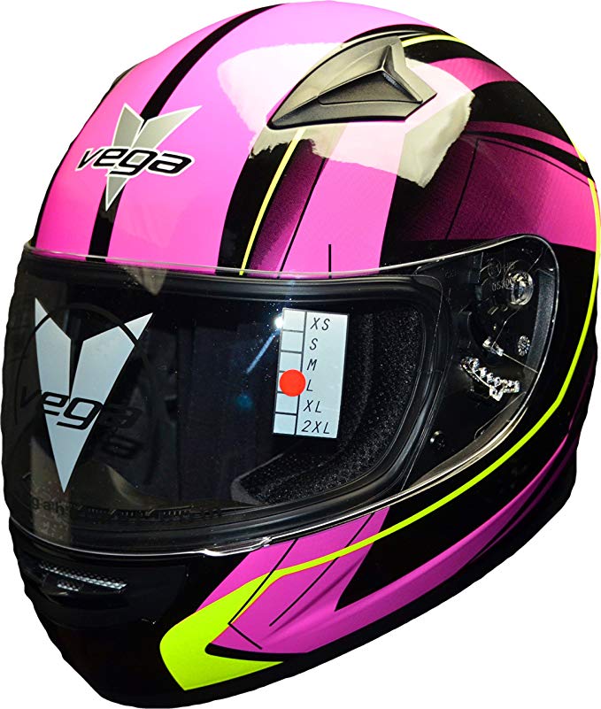 Vega Helmets Mach 2.0 JR Kids Youth Motorcycle Helmet – DOT Certified Full Face Motorbike Helmet for Cruisers Sports Street Bike Scooter Touring Moped Moto with Slinger Graphics (Pink, Large)