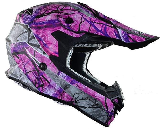 Vega Helmets VF1 Lightweight Dirt Bike Helmet – Off-Road Full Face Helmet for ATV Motocross MX Enduro Quad Sport, 5 Year Warranty (Pink Skull Camo, X-Large)