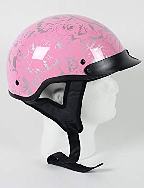 DOT Women's Pink Boneyard Vented Motorcycle Half Helmet (Size M, MD, Medium)