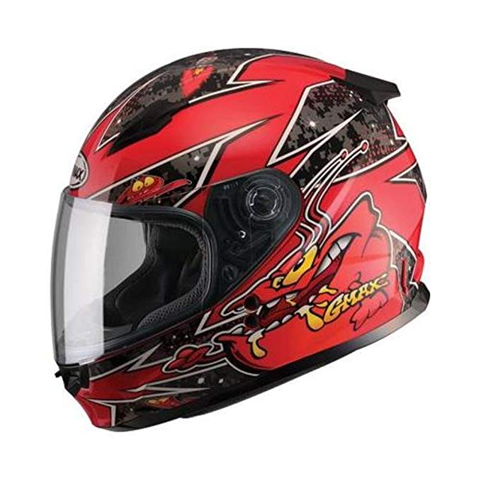 GMAX unisex-adult full-face-helmet-style Helmet (Gm49Y Youth Street Alien) (Black/Red, Youth Small)