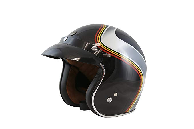 TORC T50 Route 66 Luminous Open Face Helmet (Gloss Black, Large)