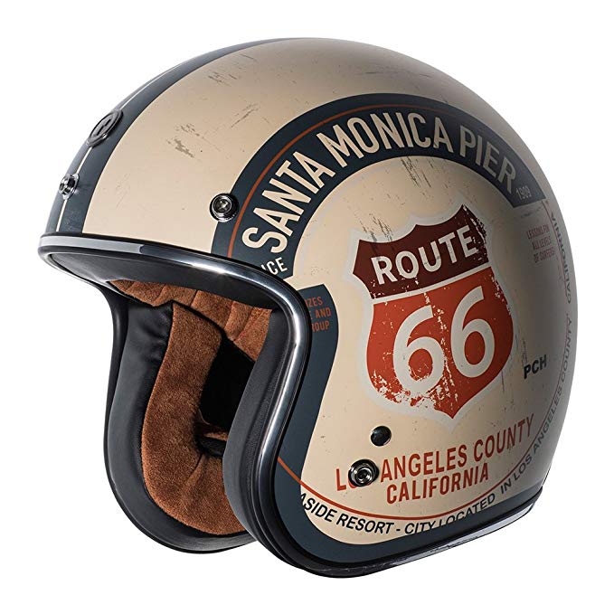 TORC unisex-adult open-face-helmet-style T50 Route 66 3/4 Helmet (with 'PCH' Graphic) (Flat White,Medium), 1 Pack
