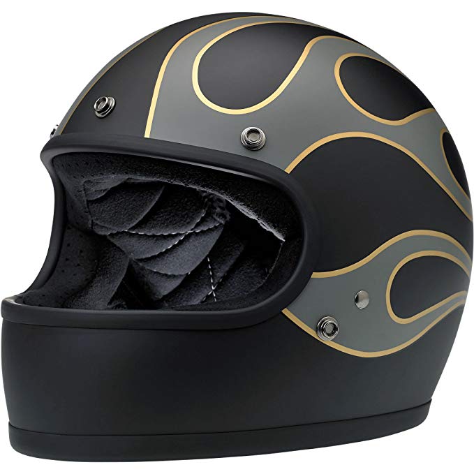 Biltwell Gringo Le Flames Helmet (Flat Black/Grey, X-Small)
