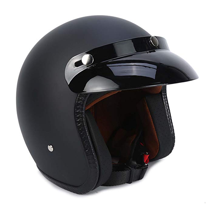 3/4 Fiberglass Moped Open Face Scooter Bobber Motorcycle Helmet (S, Matte Black)