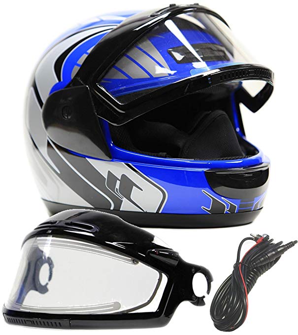 Typhoon Helmets Adult Snowmobile Helmet with Electric Heated Shield Mens Womens Full Face Dual Lens - Blue (XXXL)